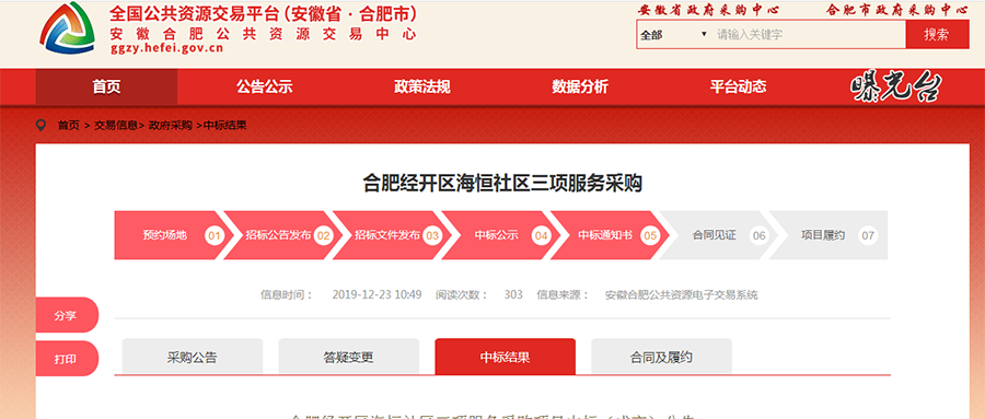 合肥经开区海恒社区三项服务采购项目中标（成交）公告