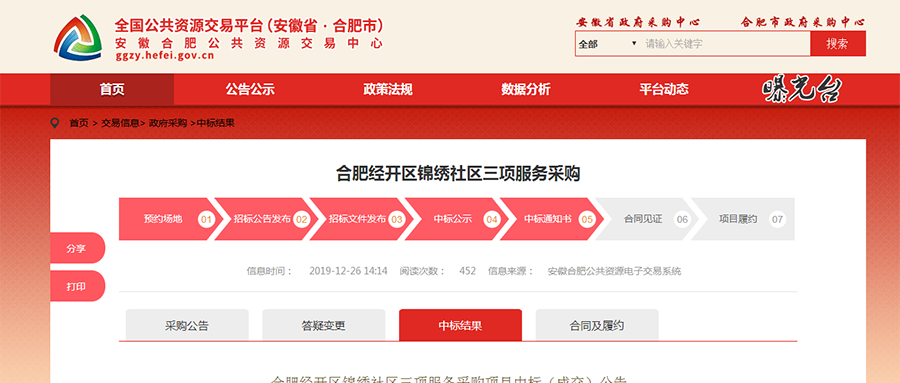 合肥经开区锦绣社区三项服务采购项目中标（成交）公告